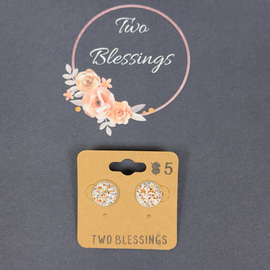 Two Blessings Earrings - Brown/White Glitter