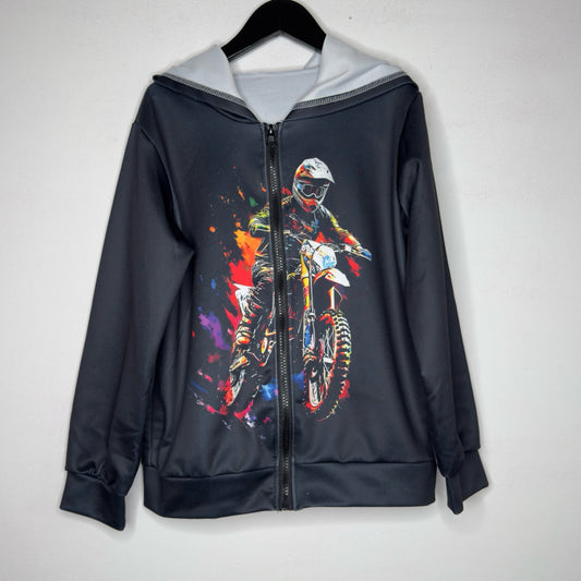 Boys Dirt Bike Print Zip Up Hooded Jacket - Size 9/10 Youth