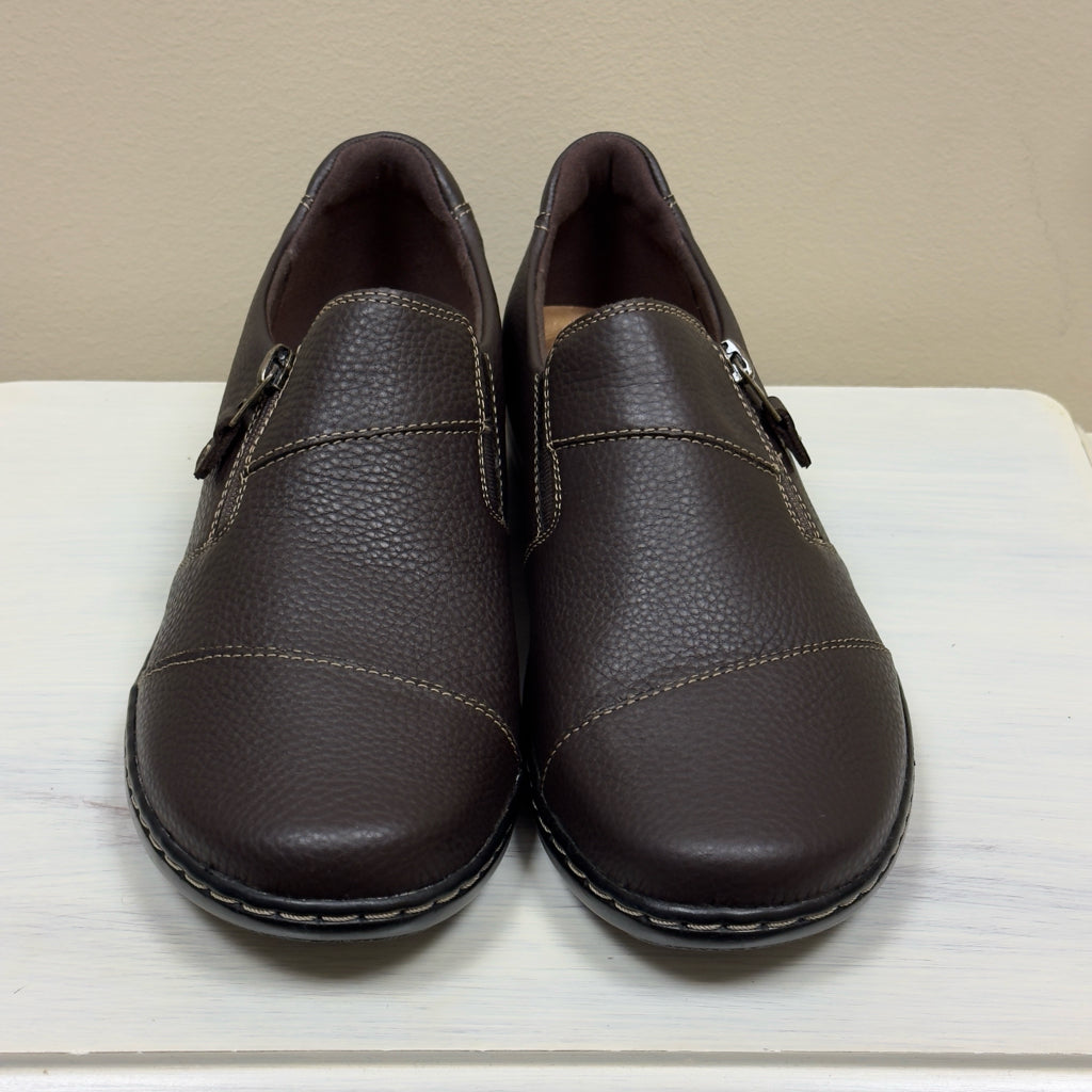 Clarks Cora Harbor Dark Brown Leather Shoes - Size 8 1/2 Wide