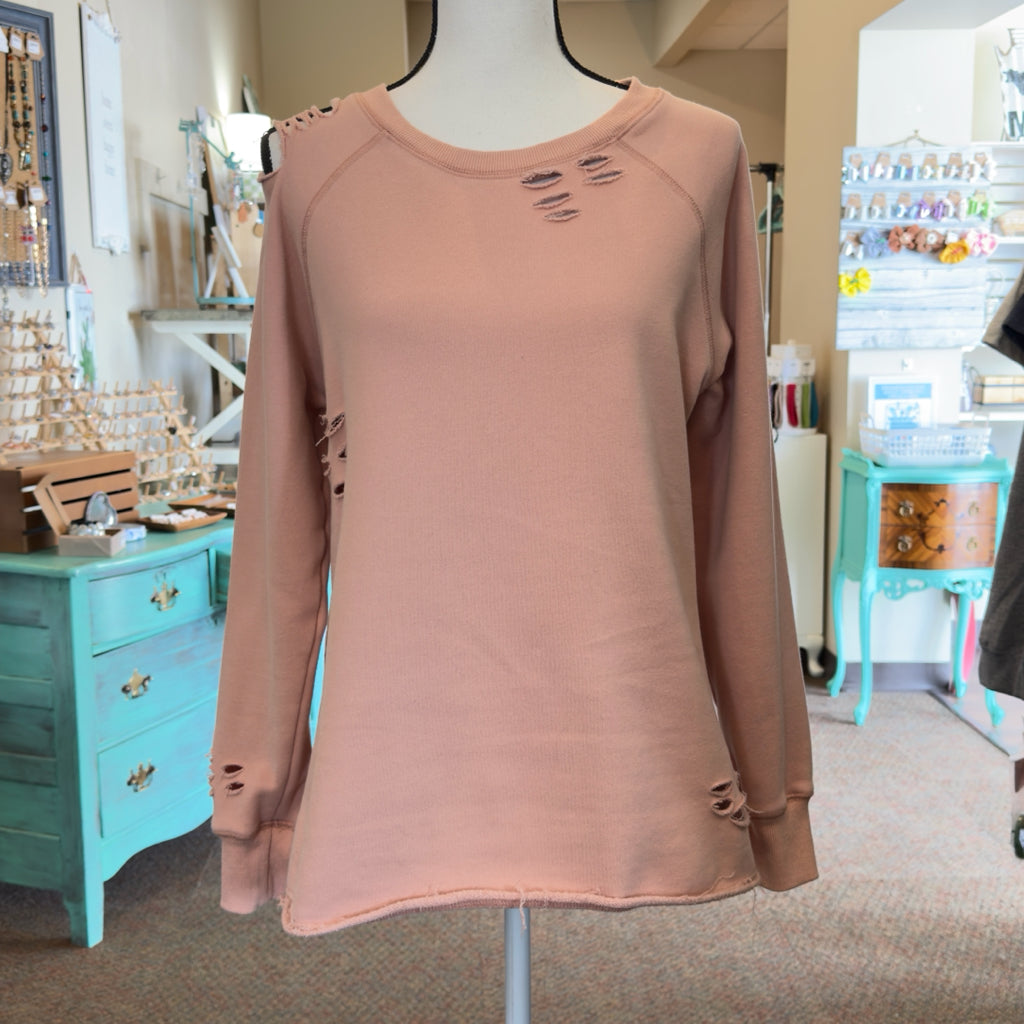 Distressed Raw Hem Sweatshirt - Size Small