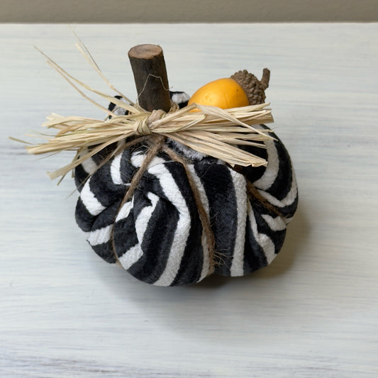 Black & White Striped Stuffed Pumpkin