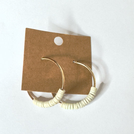 Mixed Media Hoop Earrings w/Light Green Heishi Beads