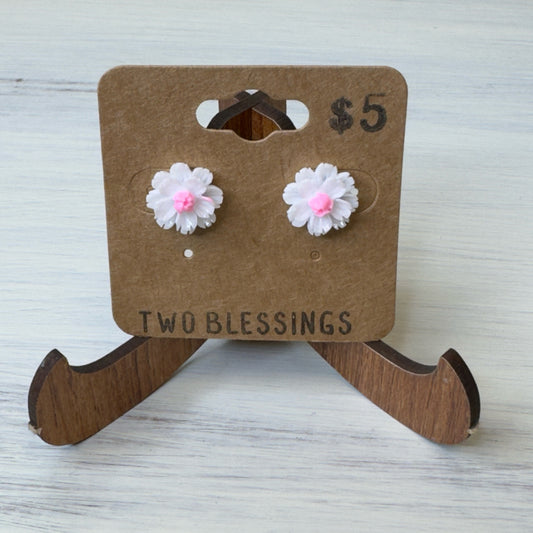 Two Blessings Earrings - Flower - White/Pink