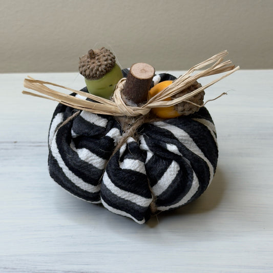 Black & White Striped Stuffed Pumpkin