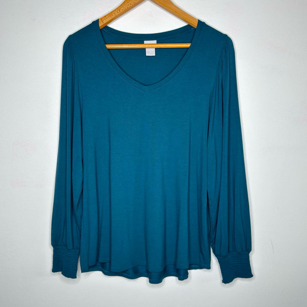 Chico's Touch of Cool Long Sleeve V-Neck Top - Size Large
