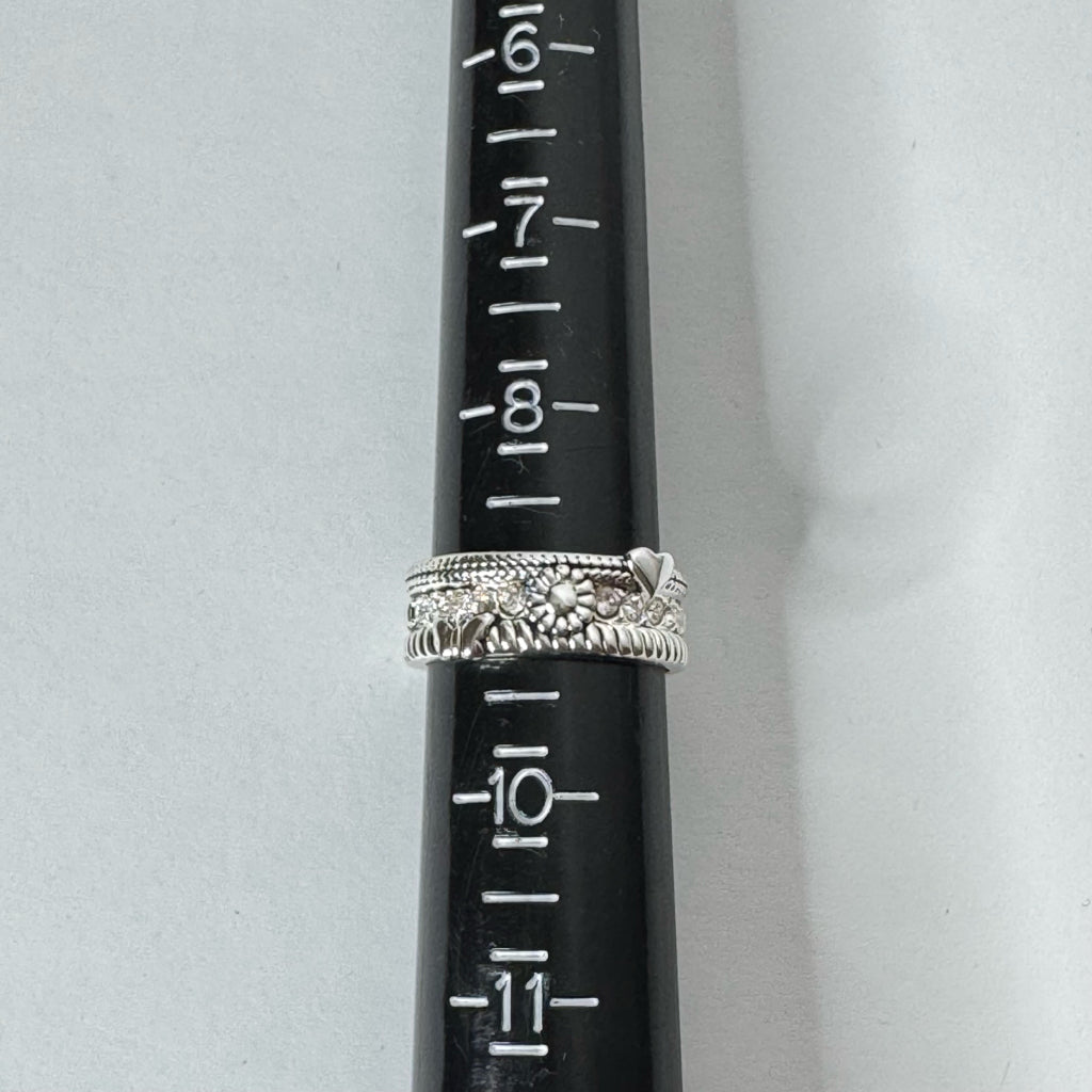 Wide Band Ring w/Heart Butterfly & Flower & CZ Insets - Size 9