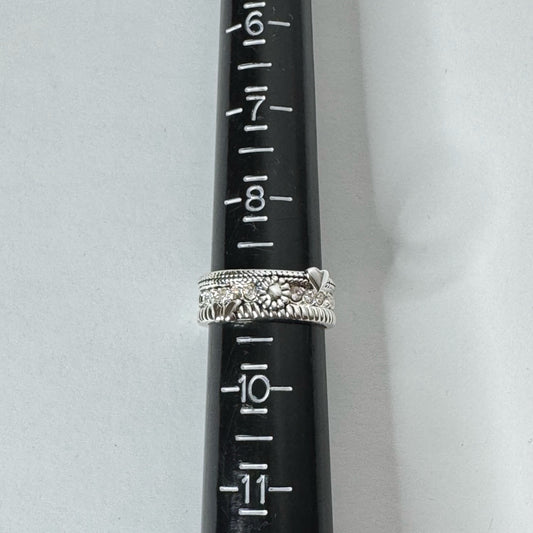 Wide Band Ring w/Heart Butterfly & Flower & CZ Insets - Size 9