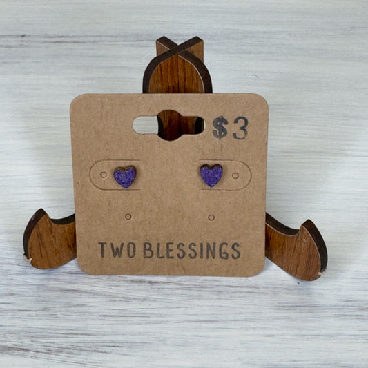 Two Blessings Earrings - Wood Heart - Purple