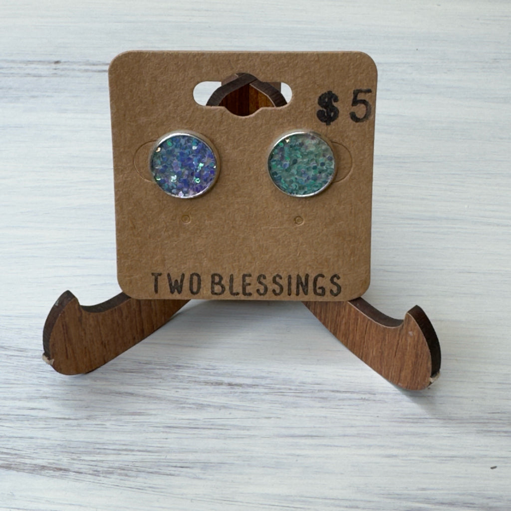 Two Blessings Earrings - Purple/Green Glitter