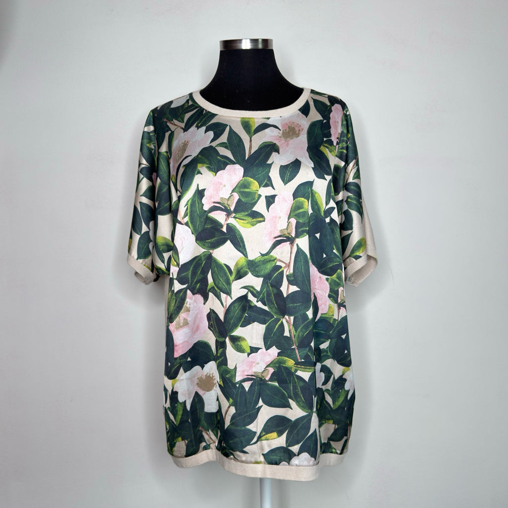 Sioni Mixed Media Floral Front Top - Size 1X