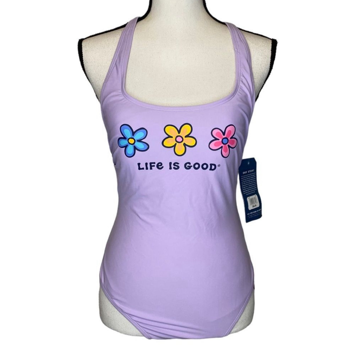 Life Is Good 3 Daisies Tie Back One Piece Swimsuit - Size Small