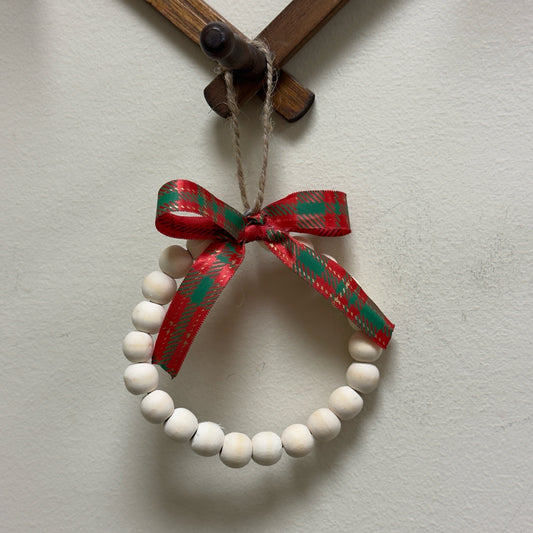 Beaded Christmas Ornament w/Plaid Bow