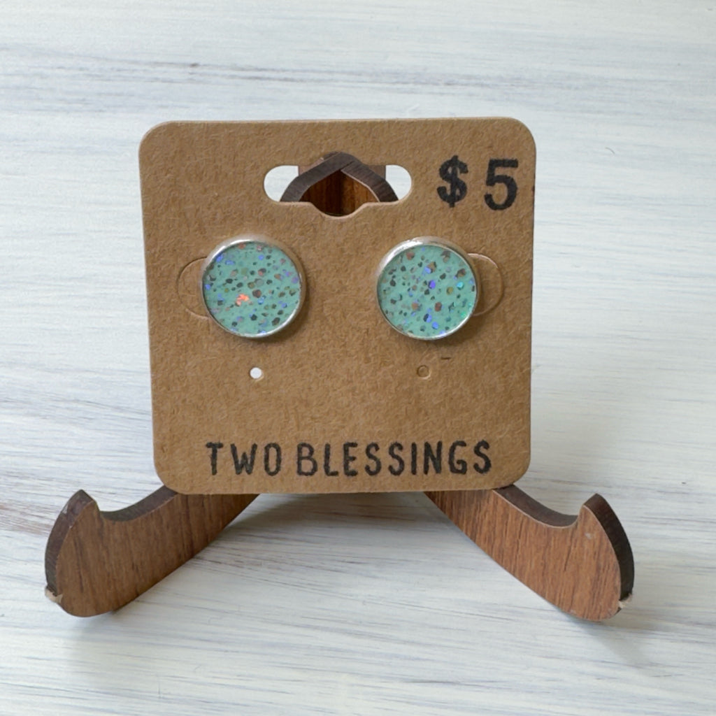 Two Blessings Earrings - Mint Green Glitter