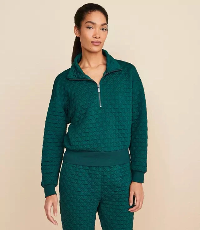 Lou & Grey Houndtooth Jacquard Half Zip Top - Size Large