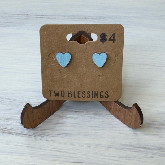 Two Blessings Earrings - Wood Heart - Blue
