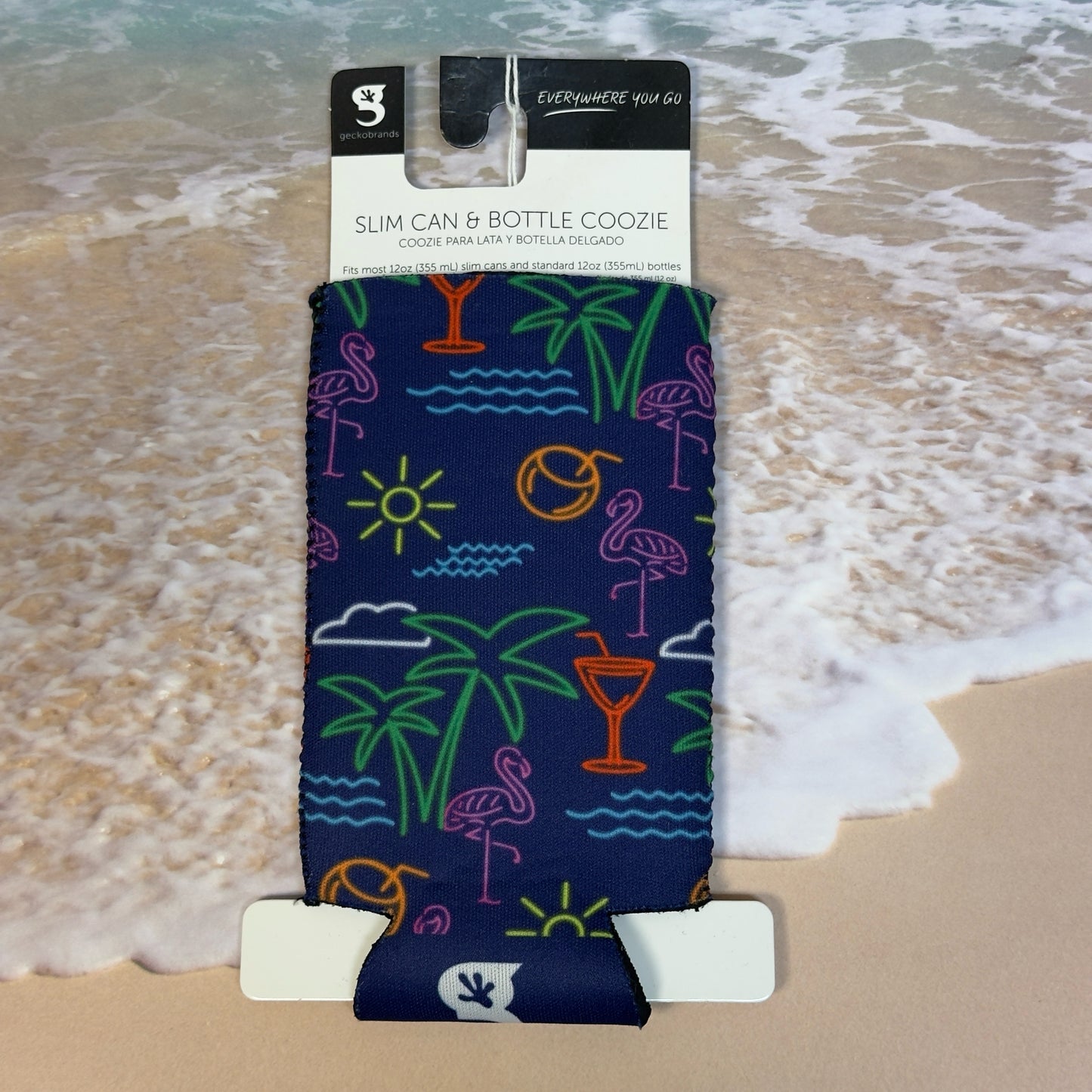 GeckoBrands Slim Can & Bottle Coozie - Neon Tropical Print