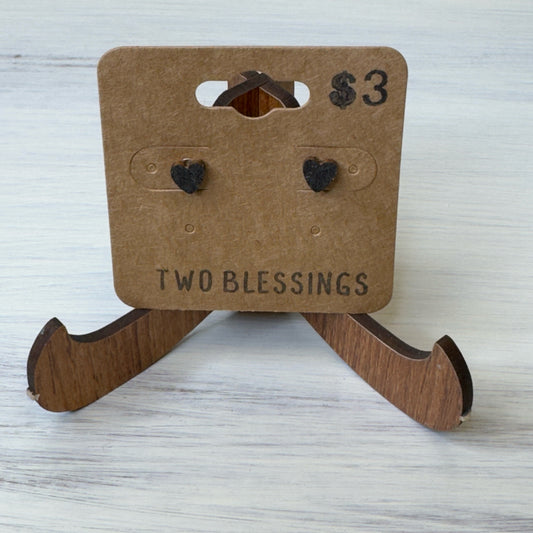 Two Blessings Earrings - Wood Heart - Gray