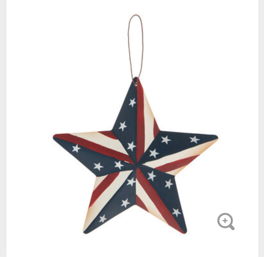 5 1/2" Primitive Red, White & Blue Metal Star Ornament