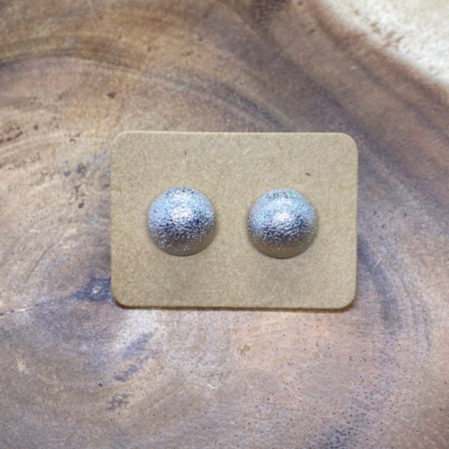 Round Textured Silver Tone Post Earrings