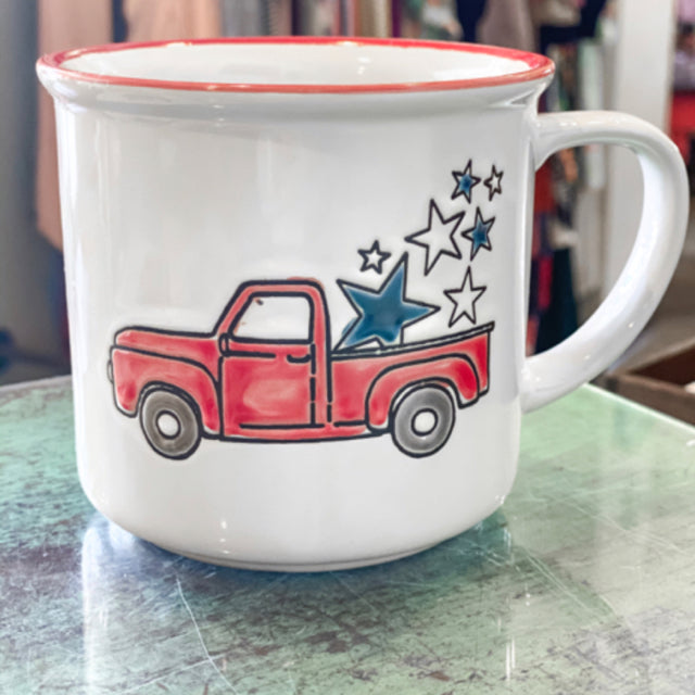 Red Truck w/Blue & White Stars in Bed Mug
