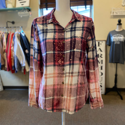 Hand Bleached Plaid Shirt - Size Large