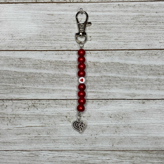 Inga Ann's Keychain Charm - Red w/Heart & Heart Charm