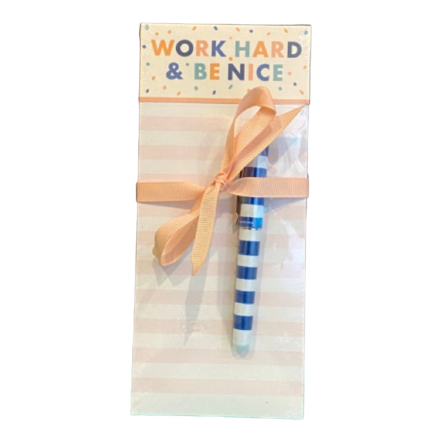Work Hard & Be Nice Magnetic Notepad w/Pen
