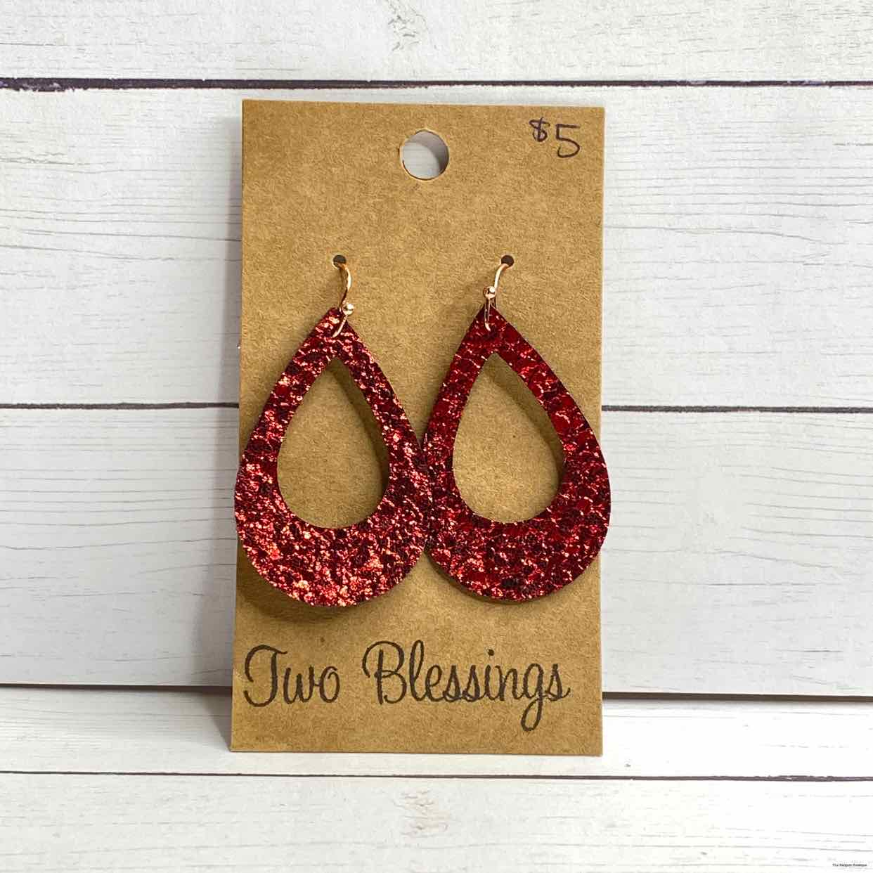 Two Blessings - Red Crinkle Foil Teardrop w/Cutout Earrings