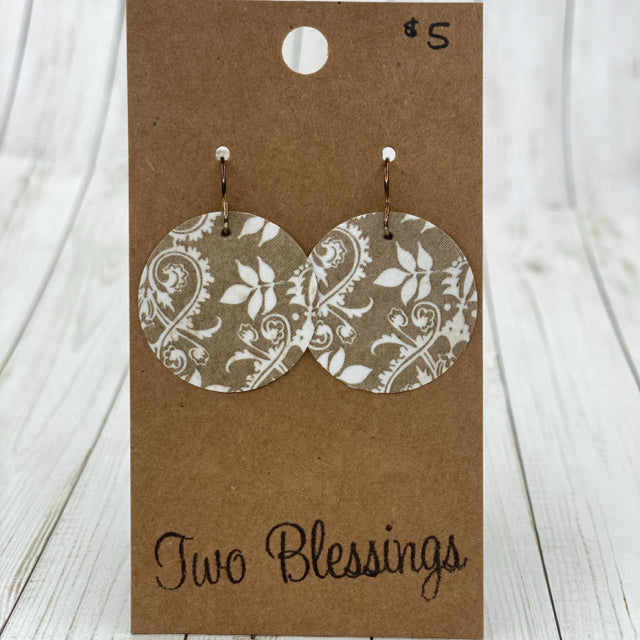 Two Blessings - Brown & White Floral Print Earrings