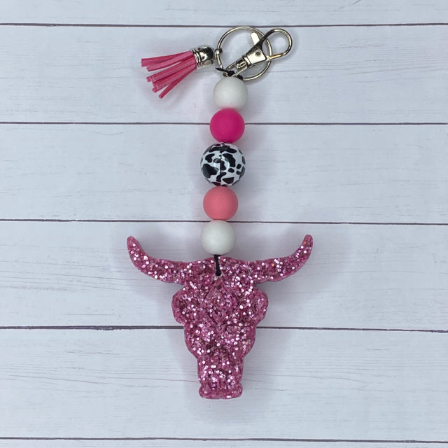 S & L Crafts - Keychain - Pink Bull Skull