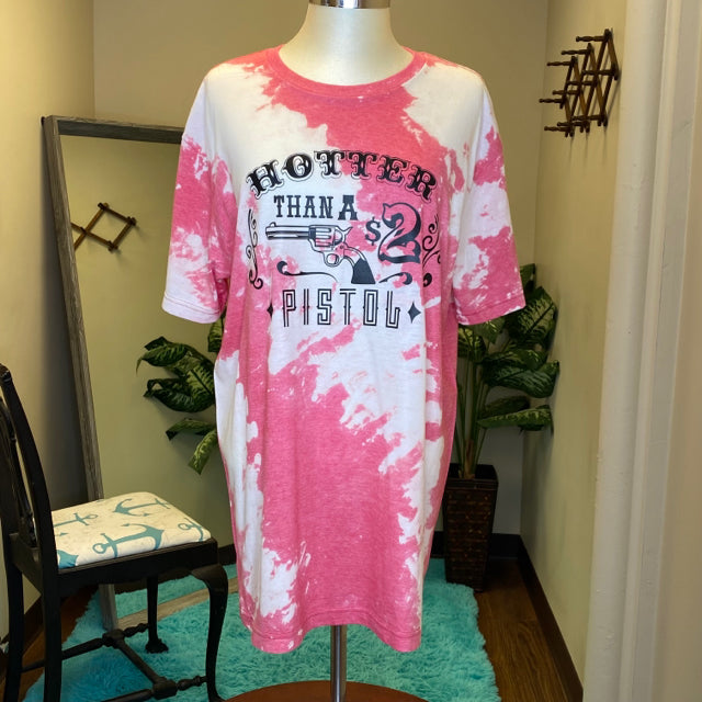 Hotter Than A $2 Pistol Bleached Graphic Tee - Size XL