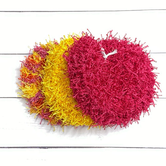 3 Textured Pot Scrubbers - Pink/Yellow
