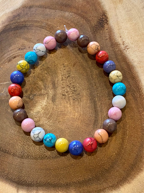 Inga Ann's Multicolor Marble Glass Beaded Bracelet