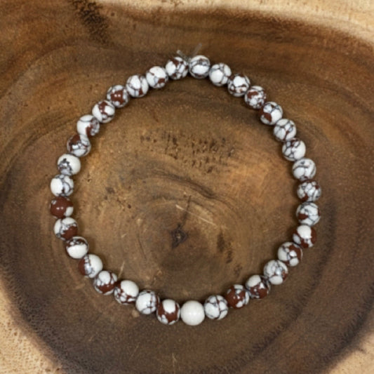 Inga Ann's White & Brown Howlite Beaded Bracelet - 6mm Beads