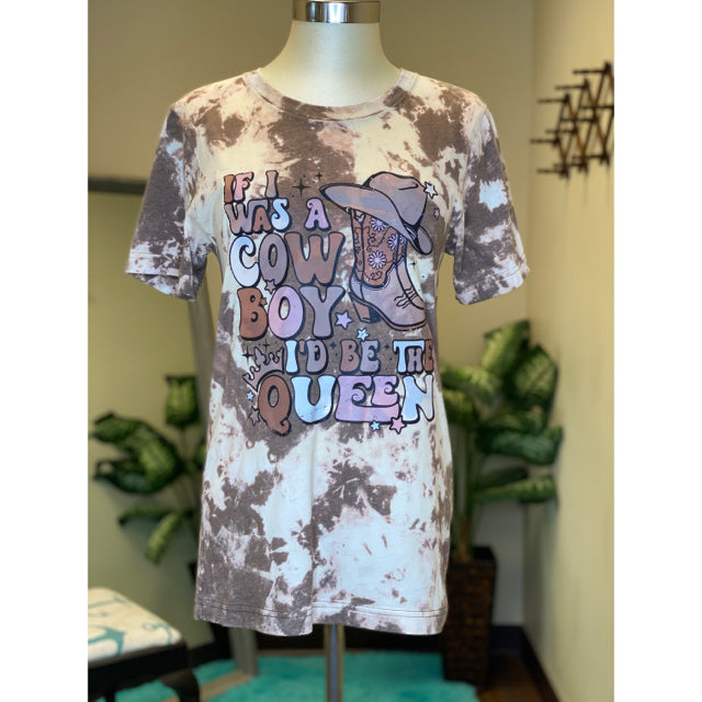 If I Was A Cowboy I'd Be The Queen Cowhide Bleached Graphic Tee - Size Small