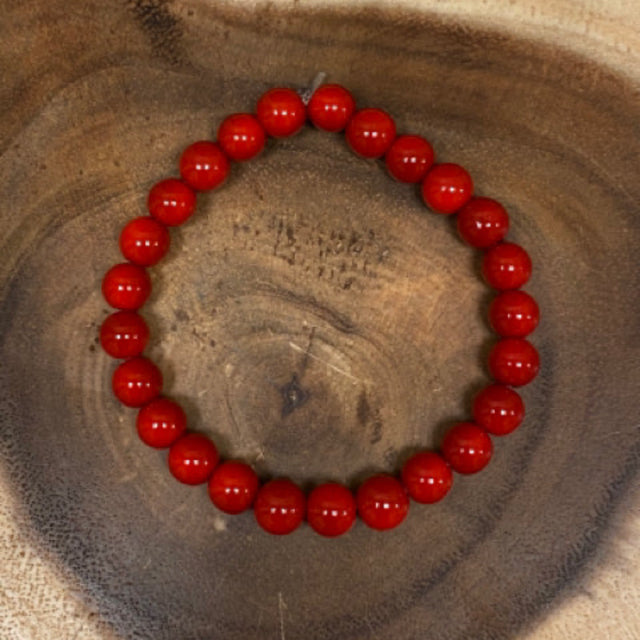 Inga Ann's Dark Red Glass Beaded Bracelet - 8mm Beads