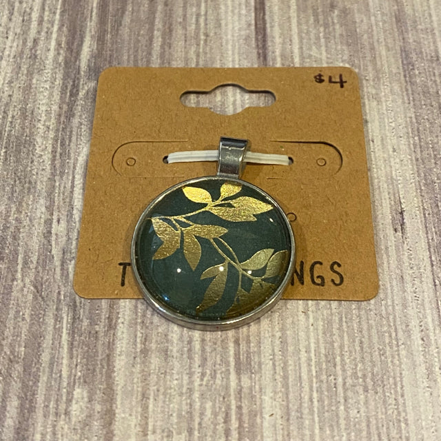 Two Blessings Necklace Charm - Green & Gold Floral