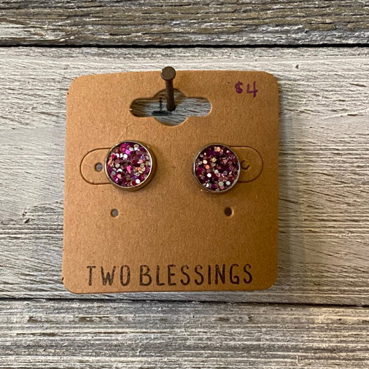Two Blessings Earrings - Purple Glitter