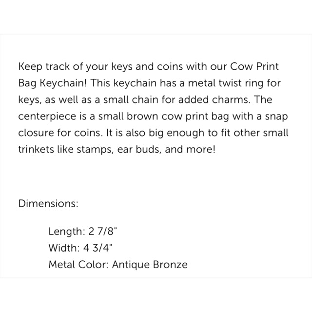 Cow Print Bag Keychain