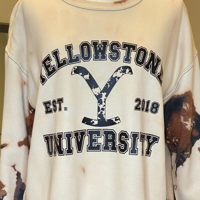 Yellowstone University Cowhide Bleached Sweatshirt - Size Large (Unisex)
