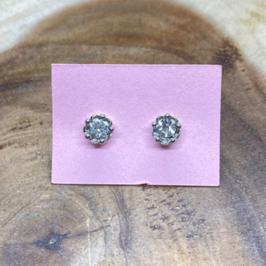 Round Clear Crystal Post Earrings