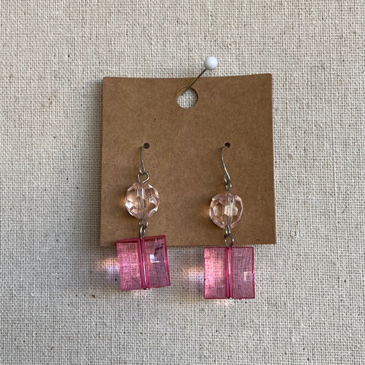 Pink & Clear Crystal Dangle Earrings
