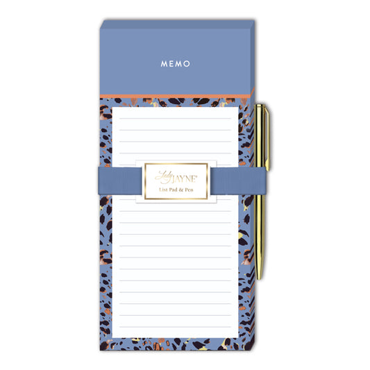 Abstract Blue Leopard Print Magnetic Memo Pad With Pen