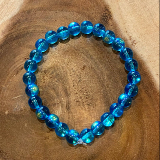 Inga Ann's Aqua Faceted Aurora Borealis Beaded Bracelet