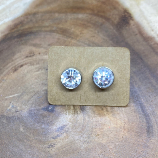 Round Clear Crystal Post Earrings