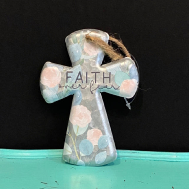 Faith Over Fear Hanging Metal Cross