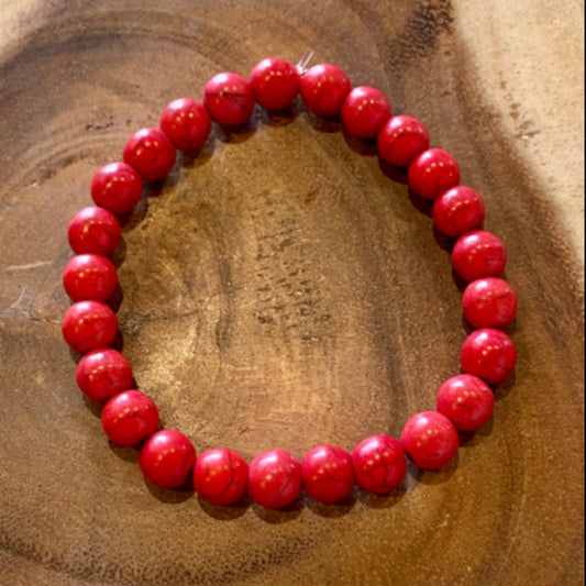 Inga Ann's Red Crackled Howlite Beaded Bracelet