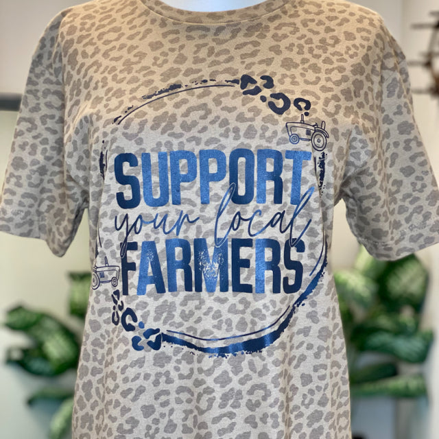 Support Your Local Farmers Leopard Tee - Size Medium