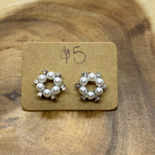 Pearl & Rhinestone Cluster Post Earrings