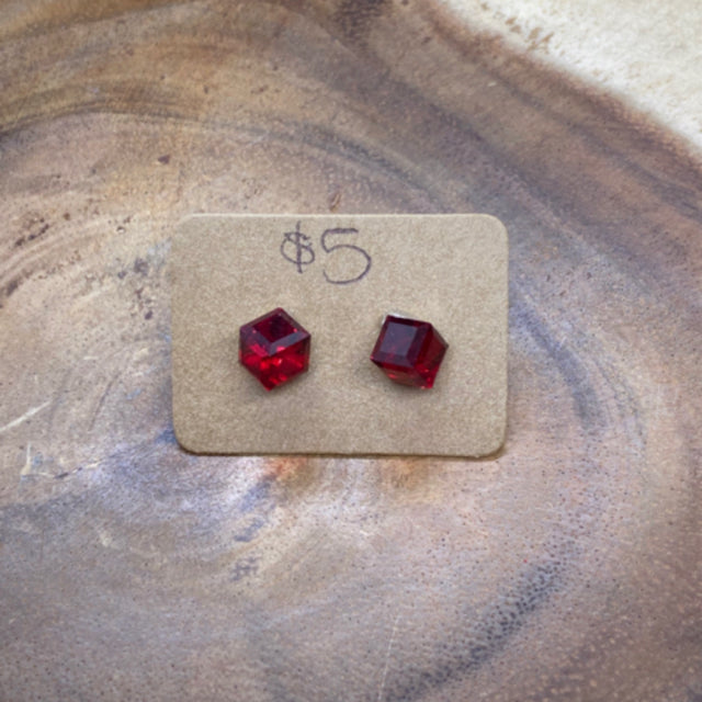 Red Geometric Cube Post Earrings